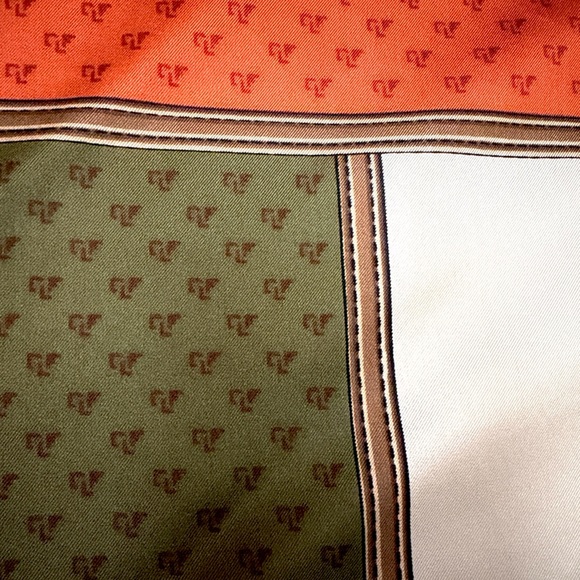 Vintage Daniel La Foret Twill Silk Scarf Geometric Patchwork Orange Green Cream - Picture 6 of 7